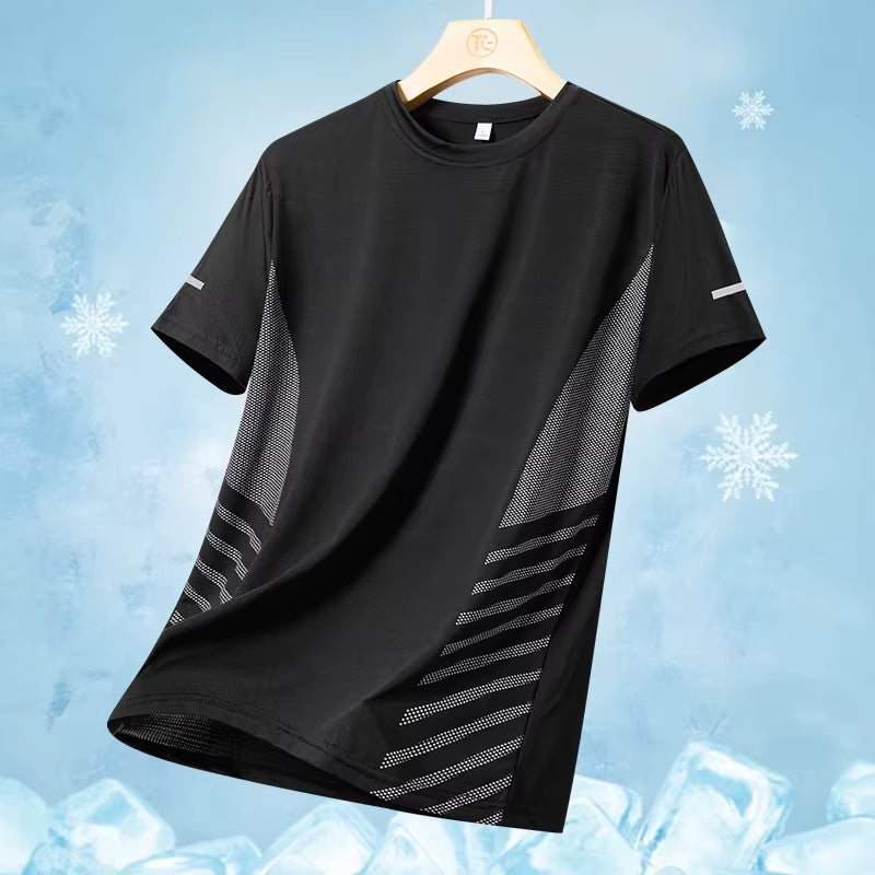 Men's Ice Silk Quick-Dry Running T-Shirt – Breathable & Reflective (Up to 5XL)