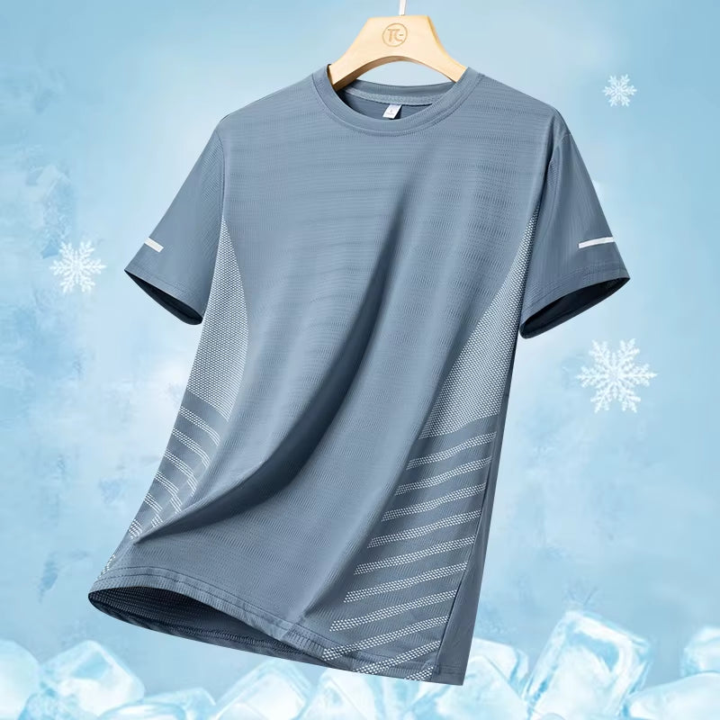 Men's Ice Silk Quick-Dry Running T-Shirt – Breathable & Reflective (Up to 5XL)