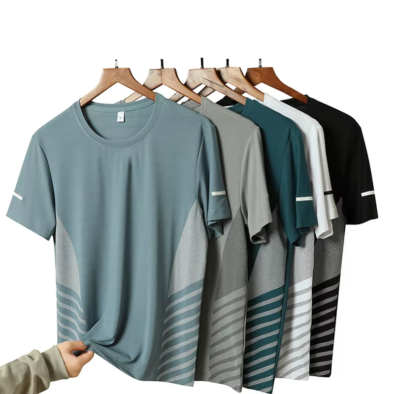 Men's Ice Silk Quick-Dry Running T-Shirt – Breathable & Reflective (Up to 5XL)