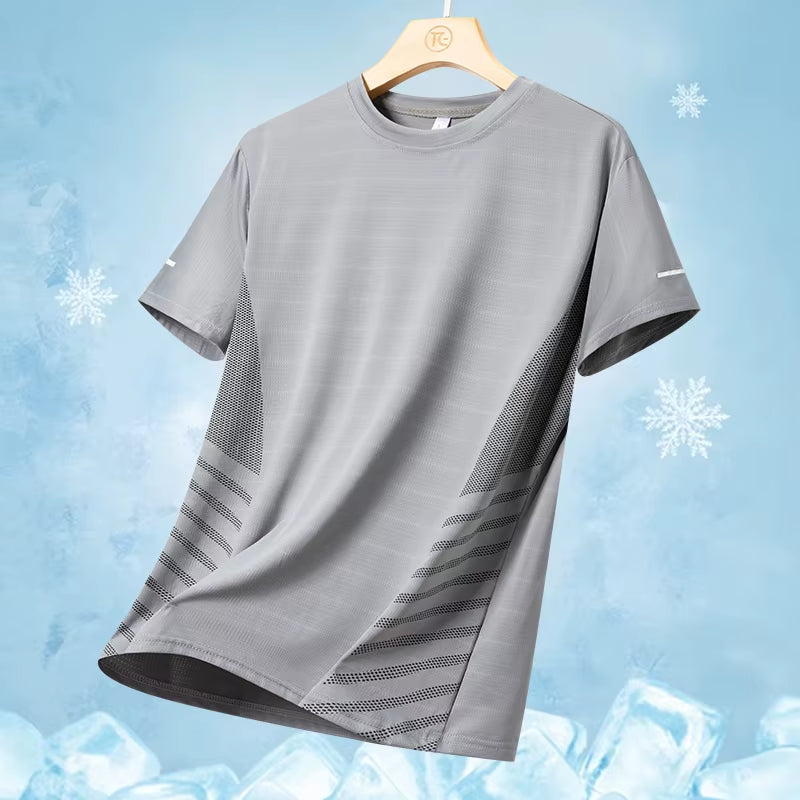 Men's Ice Silk Quick-Dry Running T-Shirt – Breathable & Reflective (Up to 5XL)
