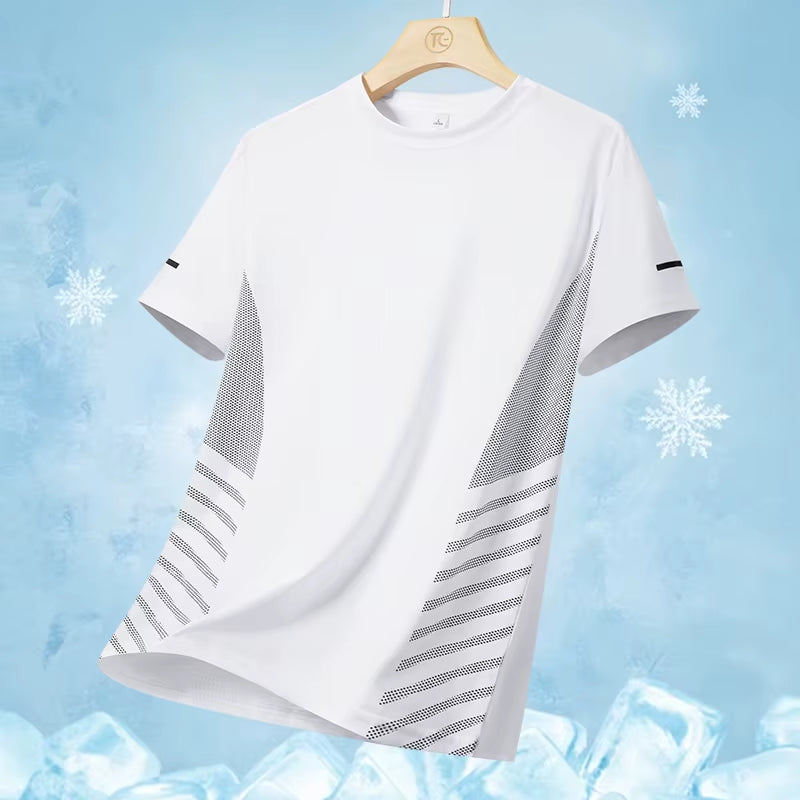 Men's Ice Silk Quick-Dry Running T-Shirt – Breathable & Reflective (Up to 5XL)