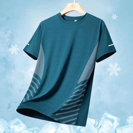 Men's Ice Silk Quick-Dry Running T-Shirt – Breathable & Reflective (Up to 5XL)